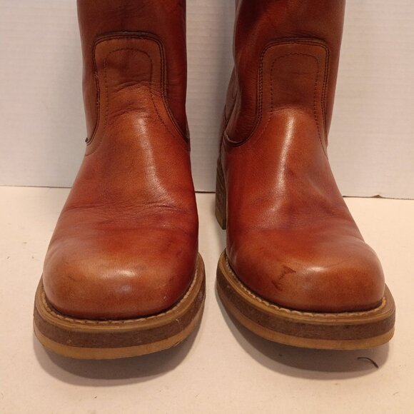 '80s DINGO 8.5M/10W Campus Moto Boots 7205 Square Toe Tan Leather *Almost-New - Picture 8 of 15